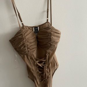 Lace up front bust mesh bodysuit